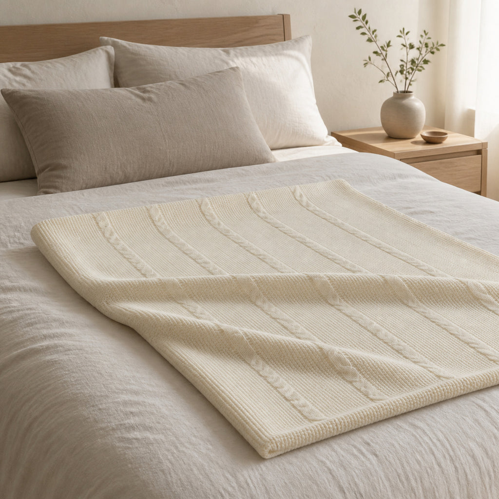 Pleta knitted blanket – Cream, lifestyle view