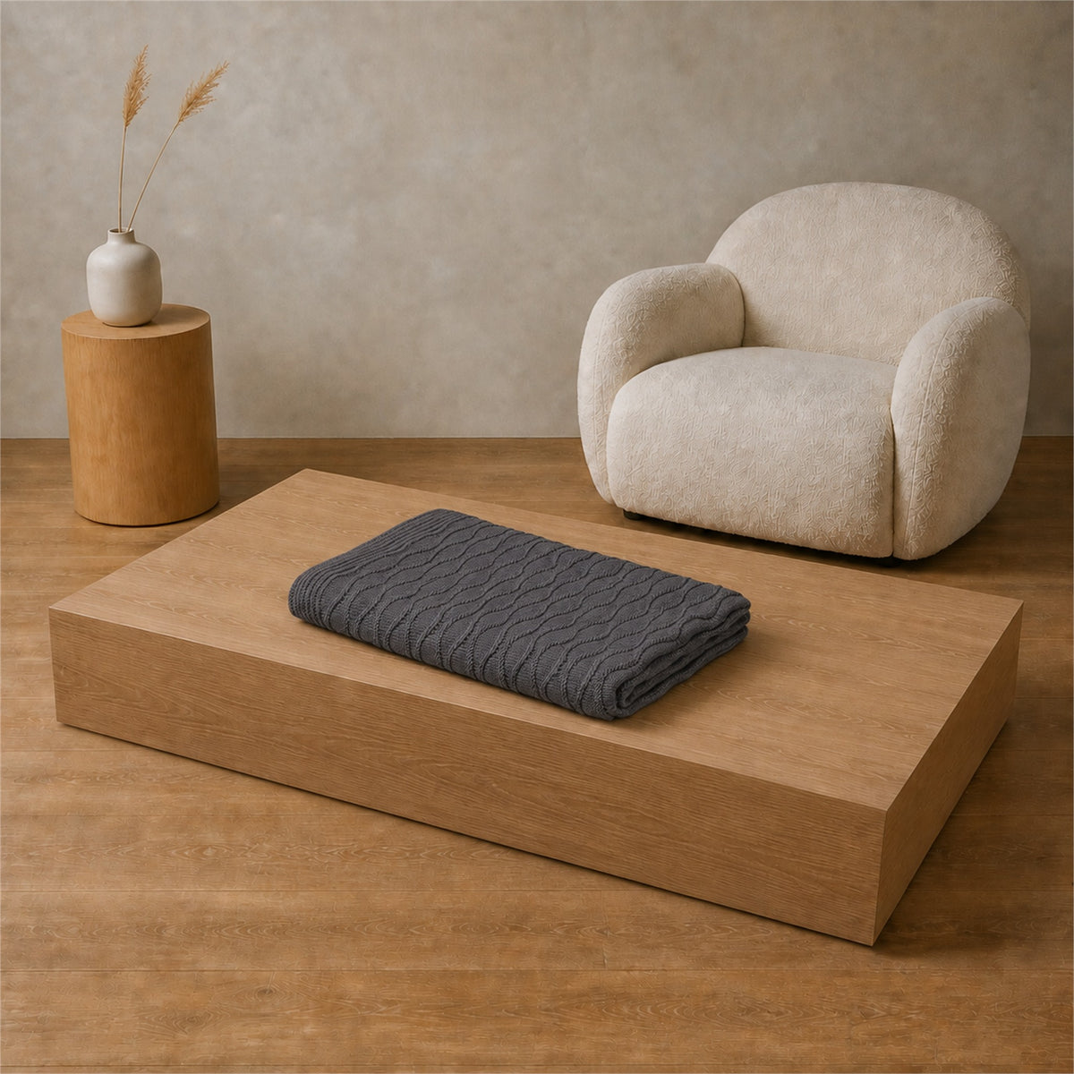 Soča knitted blanket in Grey, full pattern view
