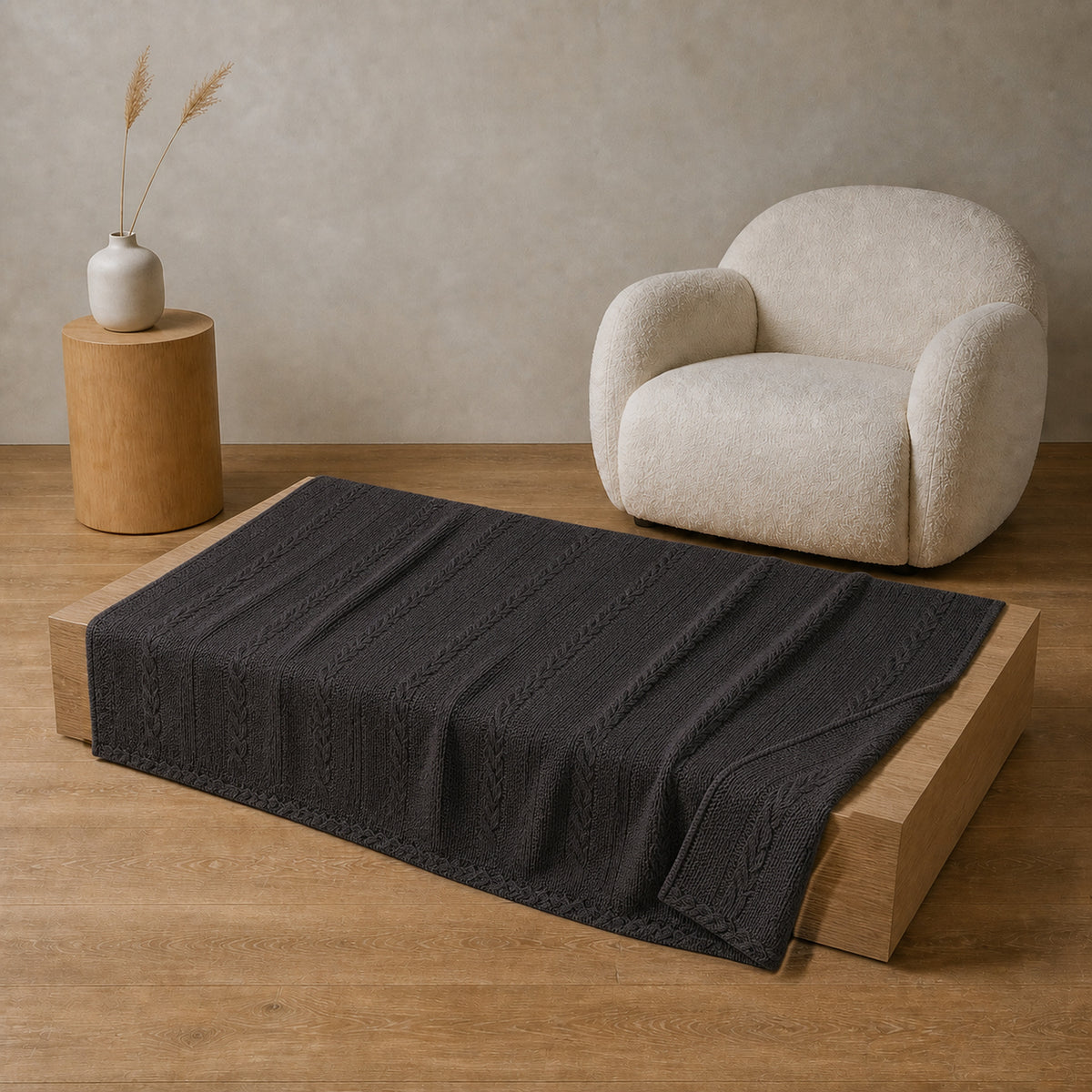 Pleta knitted blanket – Anthracite, full pattern view