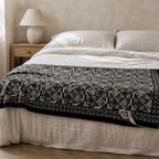 Mala Planina knitted blanket in Black / Cream, alternate lifestyle view