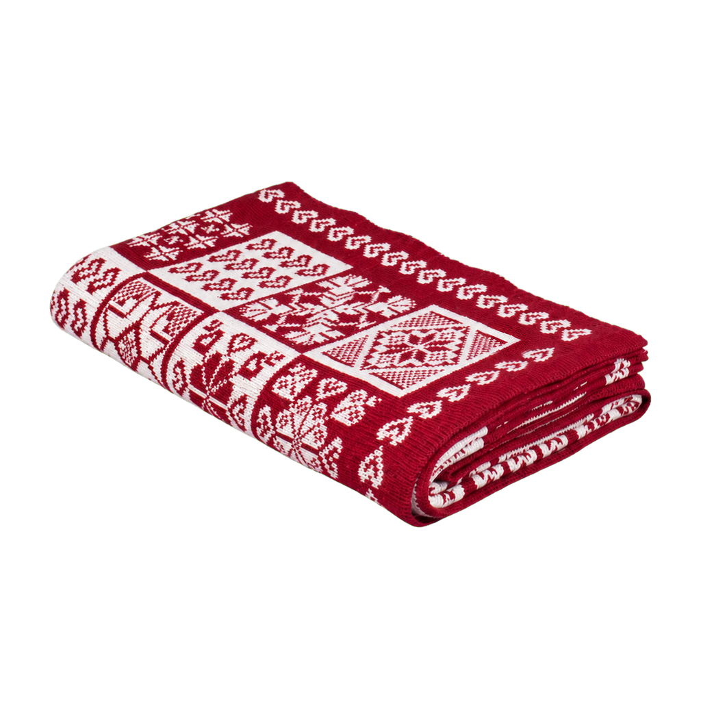 Alpine Heritage knitted blanket in Dark red / White, isolated product view