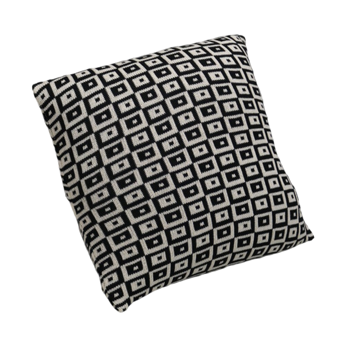 Pika black and cream knitted cushion cover, isolated product view