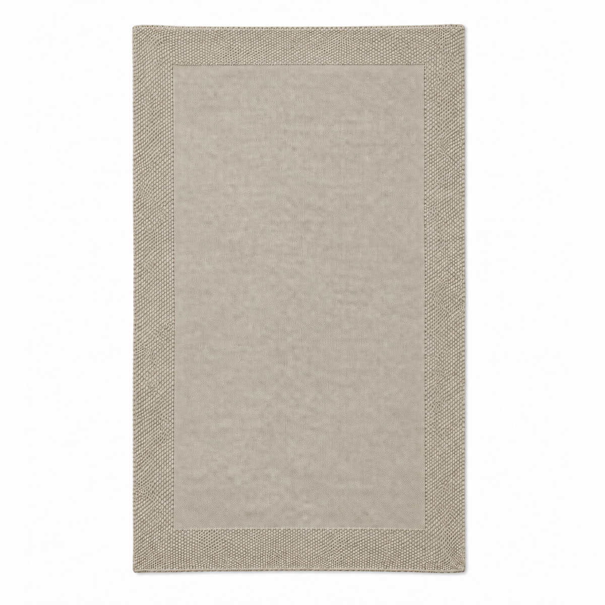 Tinka throw in light beige, shown fully unfolded with a fine knitted centre and a broad textured border.