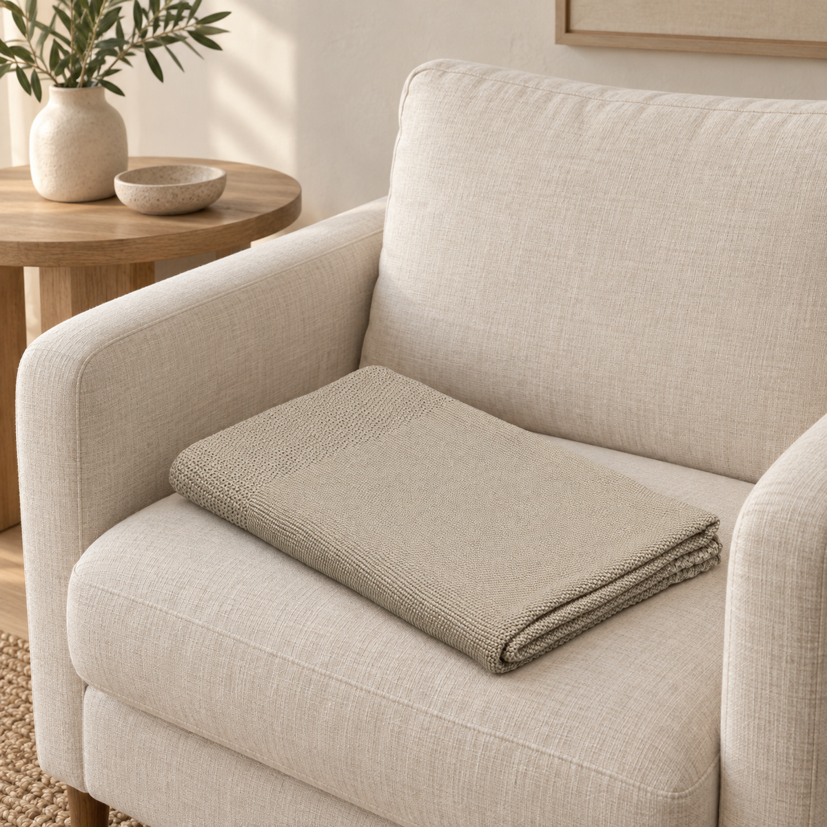 Tinka Textured Knitted Throw in Light beige — product view 1