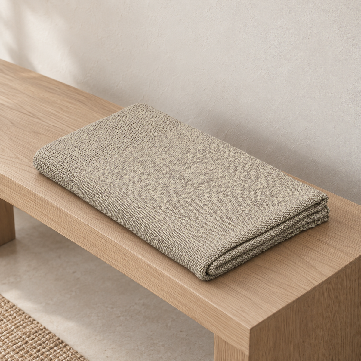 Tinka Textured Knitted Throw in Light beige — product view 2