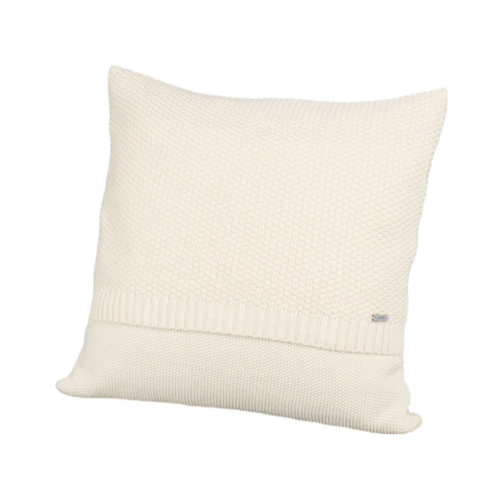 Tinka textured knitted cushion cover in cream, isolated front view