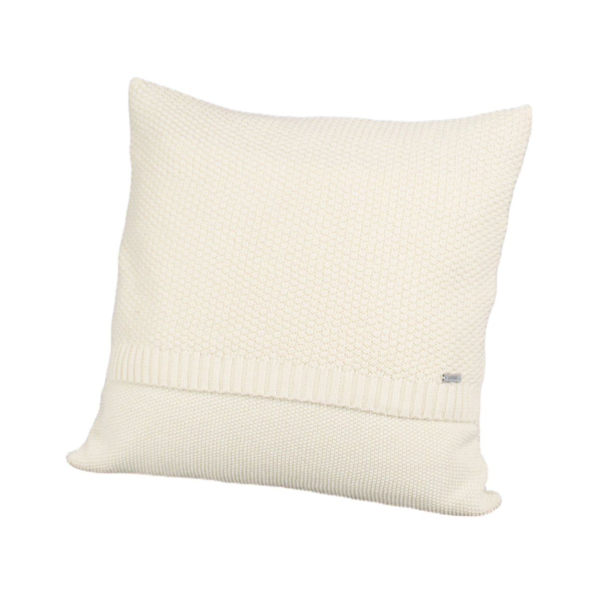 Tinka textured knitted cushion cover in cream, isolated front view